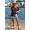 imageArachampCloz Womens Cotton Oversized Short Sleeve Sweater Crochet Tops Off Shoulder Resort Wear Beach Cover Up Summer 2026Black