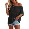 imageArachampCloz Womens Cotton Oversized Short Sleeve Sweater Crochet Tops Off Shoulder Resort Wear Beach Cover Up Summer 2026Black