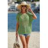 imageArachampCloz Womens Cotton Oversized Short Sleeve Sweater Crochet Tops Off Shoulder Resort Wear Beach Cover Up Summer 2026Green