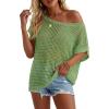 imageArachampCloz Womens Cotton Oversized Short Sleeve Sweater Crochet Tops Off Shoulder Resort Wear Beach Cover Up Summer 2026Green