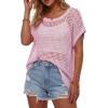 imageArachampCloz Womens Cotton Oversized Short Sleeve Sweater Crochet Tops Off Shoulder Resort Wear Beach Cover Up Summer 2026Pink