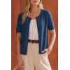 imageArachampCloz Womens Wool Blend Cropped Lightweight Short Sleeve Business Casual Cardigan TopsAdark Blue