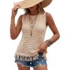 imageArachampCloz Womens 100 Cotton Crochet Fringe Boho Summer Sweater Vest Beach Cover UpsApricot