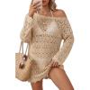 imageArachampCloz Womens 100 Cotton Oversized Swimsuit Cover Up Off Shoulder Boat Neck Breathable Beach Crochet Summer 2026Apricot