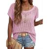 imageArachampCloz Womens Cotton Oversized Short Sleeve Sweater Crochet Tops Off Shoulder Resort Wear Beach Cover Up Summer 2026Pink