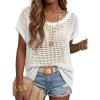 imageArachampCloz Womens Cotton Oversized Short Sleeve Sweater Crochet Tops Off Shoulder Resort Wear Beach Cover Up Summer 2026White
