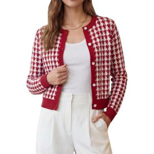 imageArachampCloz 100 Cotton Cropped Cardigan for Women Button Up Lightweight Sweater Business Casual Outfits 2026Red