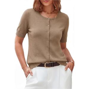 imageArachampCloz Womens Wool Blend Cropped Lightweight Short Sleeve Business Casual Cardigan TopsAcamel