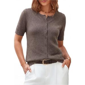 imageArachampCloz Womens Wool Blend Cropped Lightweight Short Sleeve Business Casual Cardigan TopsAcoffee