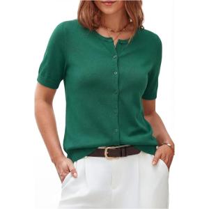 imageArachampCloz Womens Wool Blend Cropped Lightweight Short Sleeve Business Casual Cardigan TopsAteal