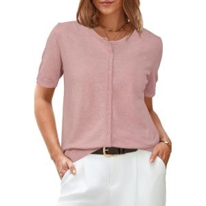 imageArachampCloz Womens Wool Blend Cropped Lightweight Short Sleeve Business Casual Cardigan TopsDusty Pink