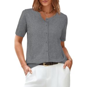 imageArachampCloz Womens Wool Blend Cropped Lightweight Short Sleeve Business Casual Cardigan TopsGrey