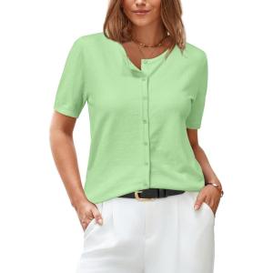 imageArachampCloz Womens Wool Blend Cropped Lightweight Short Sleeve Business Casual Cardigan TopsLight Green