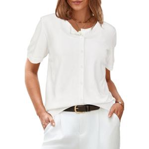 imageArachampCloz Womens Wool Blend Cropped Lightweight Short Sleeve Business Casual Cardigan TopsWhite