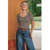 imageArachampCloz Womens 100 Cotton Short Sleeve Sweater Scoop Neck Lightweight Business Casual Outfits Spring Tops 2026Coffee
