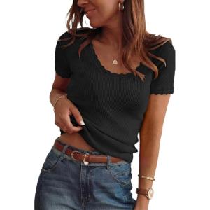 imageArachampCloz Womens 100 Cotton Short Sleeve Sweater Scoop Neck Lightweight Business Casual Outfits Spring Tops 2026Black