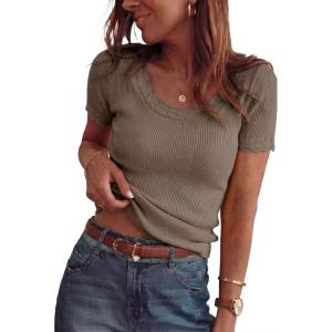 imageArachampCloz Womens 100 Cotton Short Sleeve Sweater Scoop Neck Lightweight Business Casual Outfits Spring Tops 2026Coffee