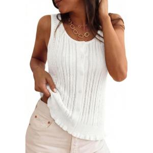 imageArachampCloz Womens 100 Cotton Sleeveless Tank Tops Sweater Vest Ruffle Beach Resort Cruise Wear Trendy Summer 2026Beige