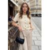 imageArachampCloz Womens 100 Cotton Cropped Short Sleeve Cardigan Sweaters Lightweight Tops Summer 2026Apricot