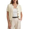 imageArachampCloz Womens 100 Cotton Cropped Short Sleeve Cardigan Sweaters Lightweight Tops Summer 2026Apricot