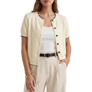 imageArachampCloz Womens 100 Cotton Cropped Short Sleeve Cardigan Sweaters Lightweight Tops Summer 2026Apricot