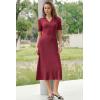 imageArachampCloz Womens Lyocell Blend Polo V Neck Spring Summer Work Short Sleeve A Line Midi Dress 2026Burgundy Red