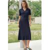 imageArachampCloz Womens Lyocell Blend Polo V Neck Spring Summer Work Short Sleeve A Line Midi Dress 2026Navy Blue