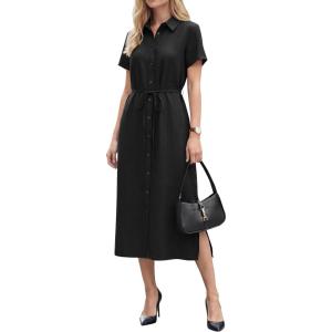 imageArachampCloz Womens Linen with Pockets Midi Summer Spring Shirt Dress 2026Black