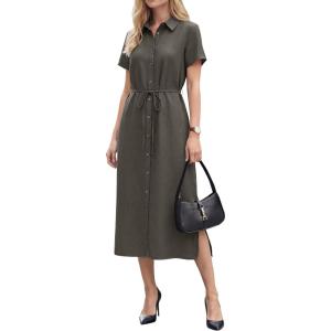 imageArachampCloz Womens Linen with Pockets Midi Summer Spring Shirt Dress 2026Coffee
