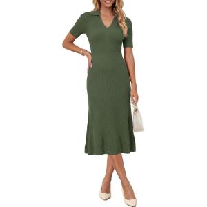 imageArachampCloz Womens Lyocell Blend Polo V Neck Spring Summer Work Short Sleeve A Line Midi Dress 2026Olive Green