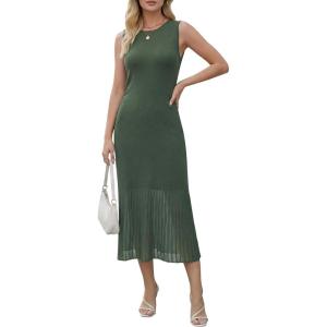 imageArachampCloz Womens Lyocell Blend Ruched Waist Patchwork Hem Summer Business Casual Shift Midi Dresses 2026Army Green