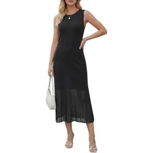 imageArachampCloz Womens Lyocell Blend Ruched Waist Patchwork Hem Summer Business Casual Shift Midi Dresses 2026Black