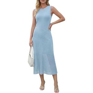 imageArachampCloz Womens Lyocell Blend Ruched Waist Patchwork Hem Summer Business Casual Shift Midi Dresses 2026Light Blue