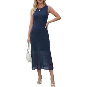 imageArachampCloz Womens Lyocell Blend Ruched Waist Patchwork Hem Summer Business Casual Shift Midi Dresses 2026Navy