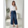 imageArachampCloz Womens Cotton Blend Stretch Adjustable Waist Denim Skirts with Pockets 2026Dark Blue