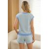 imageArachampCloz Womens Linen Lyocell Relaxed Fit 2 Piece Lounge Sets V Neck Top Drawstring Shorts Summer 2026Blue Stripe