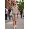 imageArachampCloz Womens Linen Lyocell Relaxed Fit 2 Piece Lounge Sets V Neck Top Drawstring Shorts Summer 2026Coffee Stripe