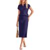imageArachampCloz Womens Soft 2 Piece Sets Summer Polo Shirt and Midi Skirt Sweaters 2026 OutfitsDark Blue