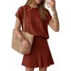 imageArachampCloz Womens Wool Blend Knit 2 Piece Sets Summer Casual Cap Sleeve Tops Pleated Mini Skirt Outfits 2026Burgundy