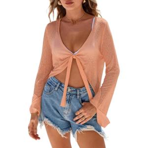 imageArachampCloz Womens Linen Blend Tie Front Bolero Shrug Beach Cover Up 2026Orange
