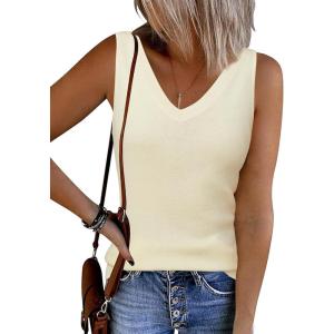 imageArachampCloz Womens Wool Blend Slim Fit Sweaters Non See Through Double VNeck AllSeason Tank 2026Offwhite Cream
