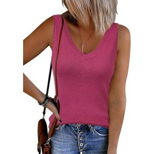 imageArachampCloz Womens Wool Blend Slim Fit Sweaters Non See Through Double VNeck AllSeason Tank 2026Rose Red