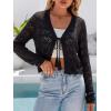 imageArachampCloz Womens Cropped Cardigan Linen Blend Crochet Tie Front Lightweight Summer Beach ShrugBlack
