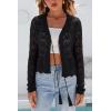 imageArachampCloz Womens Cropped Cardigan Linen Blend Crochet Tie Front Lightweight Summer Beach ShrugBlack
