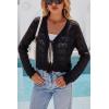 imageArachampCloz Womens Cropped Cardigan Linen Blend Crochet Tie Front Lightweight Summer Beach ShrugBlack