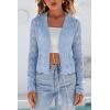 imageArachampCloz Womens Cropped Cardigan Linen Blend Crochet Tie Front Lightweight Summer Beach ShrugBlue