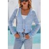 imageArachampCloz Womens Cropped Cardigan Linen Blend Crochet Tie Front Lightweight Summer Beach ShrugBlue