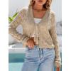 imageArachampCloz Womens Cropped Cardigan Linen Blend Crochet Tie Front Lightweight Summer Beach ShrugKhaki