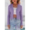 imageArachampCloz Womens Cropped Cardigan Linen Blend Crochet Tie Front Lightweight Summer Beach ShrugPurple