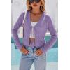 imageArachampCloz Womens Cropped Cardigan Linen Blend Crochet Tie Front Lightweight Summer Beach ShrugPurple